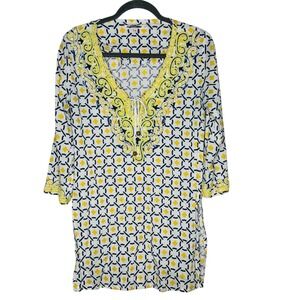 Barbara Gerwit Women Geometric Beaded Paisley Tunic Dress M Coverup Beach Resort